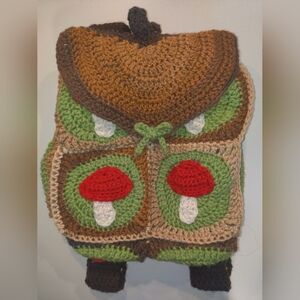 Handmade Crochet Granny Square Mushroom Backpack